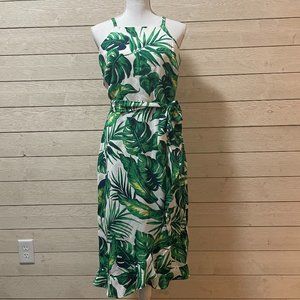 Monstera Palm Plant Print Wrap Dress